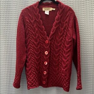 Stylish Red Cable Knit Cardigan cashmere blend from Ireland size medium